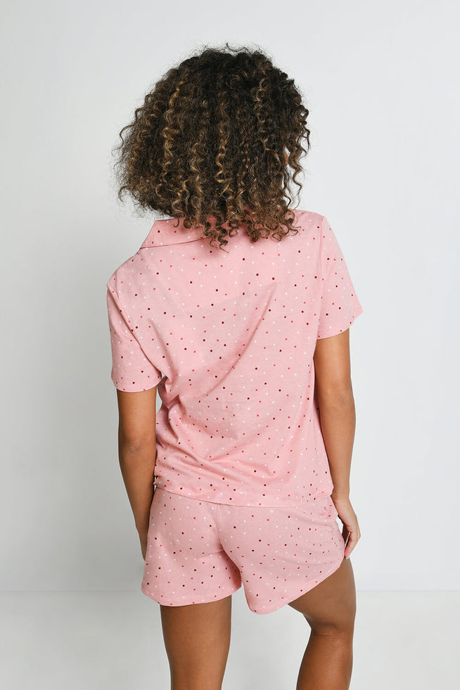 Ensemble de pyjama court à boutonnière pur coton - Rose Dot