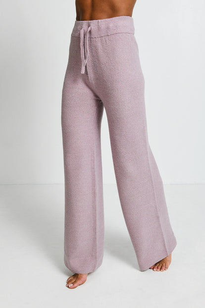 Pantalon lounge évasé maille tricot - Rose