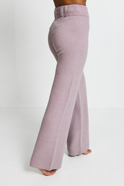 Pantalon lounge évasé maille tricot - Rose