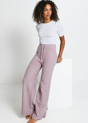 Pantalon lounge évasé maille tricot - Rose