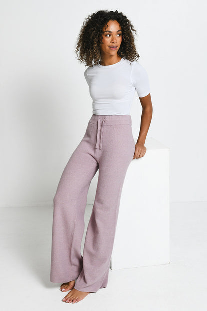 Pantalon lounge évasé maille tricot - Rose