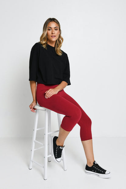 Everyday Cropped Leggings - Red Wine