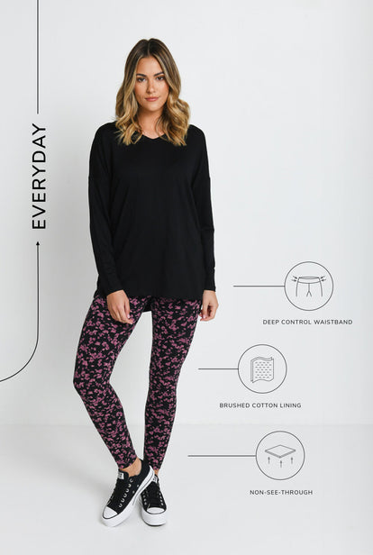 Legging taille haute Everyday - Noir/Burgunder Floral